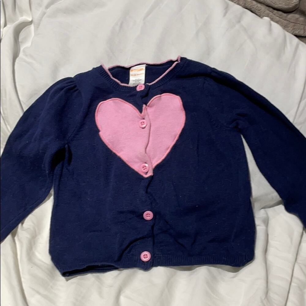 Gymboree 18-24 blue sweater pink heart euc